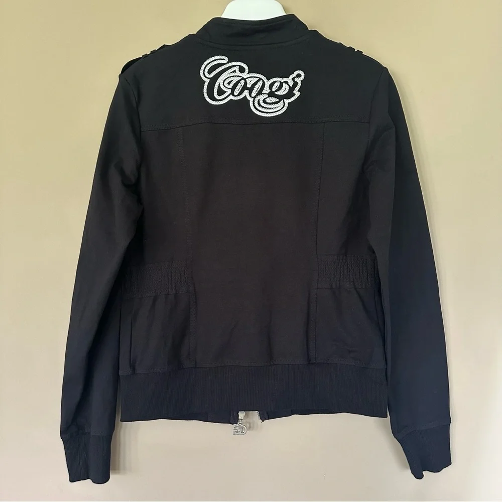 Coogi Black Sparkle Bomber Jacket Girls XL Spell Out Bling Embellished Military